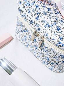 1 件可折叠花卉手提包，花卉图案拉链顶部手柄化妆包，化妆品收纳盒，化妆品收纳包，适合宿舍、女孩、妈妈、学校、旅行、度假、冬季返校