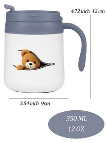 Funny Personalized Insulated Coffee Mug With Handle And Lid A Teddy Bear Peeking Through Zipper Gifts For Women And Men, White, 12 Oz - 白色 - 查看 3