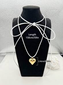 1 Collana regolabile con ciondolo a forma di cuore d'argento con fiocco, nappe, di stile semplice e alla moda, accessori per donne in stile casual, ragazza carina, accessori regalo per vacanza
