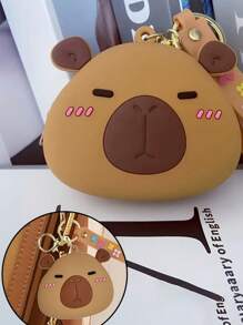 1 PC Chic Mini Capybara Coin Purse With Keychain - Silicone, Multifunctional Zipper Lipstick Holder, Cute Cartoon Design For Girl, Coin Purse, Student Backpack Decoration, Mini Bag Charm, Unique Phone Accessory, Suitable For Ladies' Wallets And Phone Accessories, Gift For Friends, Party Accessory, Car Pendant, Female Gift