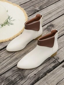 Botas Curtas Elegantes Vintage para Mulheres, Botas Ankle Confortáveis de Salto Baixo, Calçado para Exteriores com Salto Reto Bloco de Cores, Adequado para Primavera/Outono, Botas da Moda para Outono/Inverno