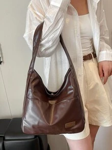 Fashionable Solid Color Soft PU Leather Shoulder Bag, Vintage Versatile Large Capacity Crossbody Bag, Suitable For School, Office, Daily Commute, Elegant Handbag With Zipper Wallet, Lightweight Casual Messenger Bag, Great Gift Choice - Coffee Brown - View 4