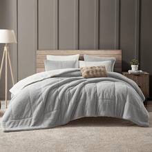 Comforter Set 3 Piece, Plush Fluffy Bedding, Geometric Pattern, Lightweight Bedspread Blanket All Season, Faux Comforter - Gray - View 3