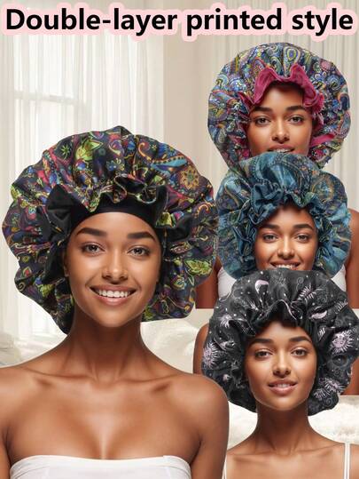 Double-Layer Paisley Printed Bonnets For Women ,Bonnet Silk Stain , Elastic, Comfortable And Breathable Fabric, Specially Designed For Curly Hair Care, Helpful For Hairstyle Maintenance Hair Sleep Cap