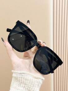 1 pereche ochelari de soare unisex negri cu ramă dreptunghiulară, simpli și versatili, potriviți pentru ieșiri în familie, călătorii, ținute de vacanță, stil sport, condus, plajă, festivaluri de muzică, ieșiri, accesorii de vară, vacanțe, protecție UV, golf, drumeții, stil elegant, accesorii de modă stradală, sport, petreceri, stil stradal, pescuit, activități în aer liber, sărbători, activități în aer liber, protecție solară, vacanțe