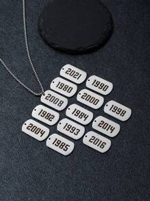 1 pièce Plaque nominative rectangulaire personnalisée et pendentif avec numéro d'année de naissance, collier unisexe, cadeau d'anniversaire personnalisé pour la famille et les amis