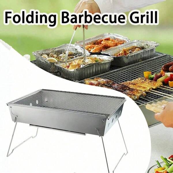 Folding Charcoal BBQ Grill,Portable Camping Grill,Compact Mini Campfire Charcoal Gas BBQ Grill Rack