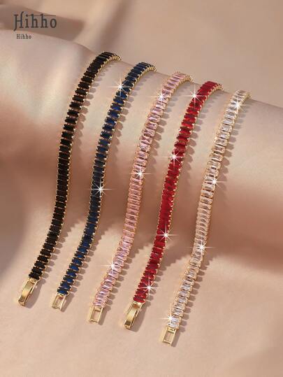 Hihho 1 pieza Elegante pulsera cuadrada tipo cadena con brillo, adecuada para niñas, pulsera de amistad con adorno de circonita cúbica, regalo para festivales, bodas, compromisos, aniversarios y fiestas