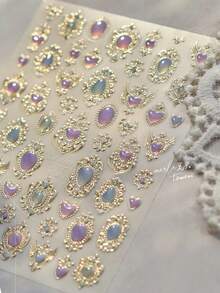 1 件闪光宝石烫印指甲贴纸 - 极光心形彩色闪光激光果冻宝石波点指甲装饰节日狂欢节指甲礼物，DIY 或美甲沙龙美甲贴花，自粘美甲用品 - 淡紫色 - 查看 7