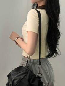 YCYC Korean Style Elegant Slimming 2 In 1 Short Sleeve Button-Up Top Summer - Apricot - View 2