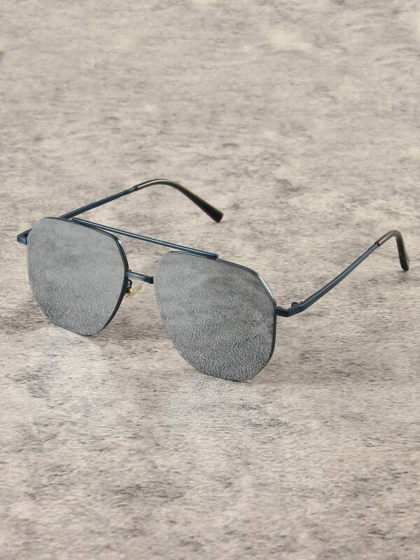 1pc Polygon Design Men's Glasses, Dual Bridge Metal Frame Casual Outdoor Cycling Daily Decorative Eyewear