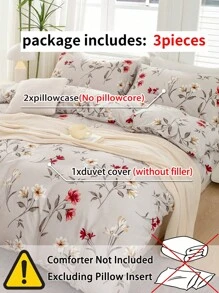 3pcs/Set Floral Pattern Duvet Cover Set(1 Duvet Cover & 2 Pillowcase)Soft And Skin-Friendly Duvet Cover Bedding Set For Home, All Season Bed Sheets Set