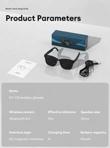 HYUNDAI HY-C8 AI Smart Glasses Bluetooth Earphones, Smart Translator, Cross-Language Communication Voice Assistant, Real-Time Translation, Meeting Records, Superb Battery Life, Low Latency Music & Calls, Wireless Glasses Earbuds For Business & Travel