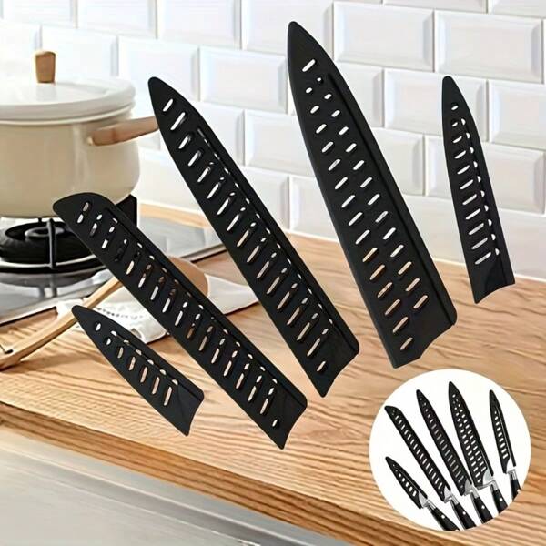 8/1 Set 3-8 Inch Kitchen Knife Blade Protective Covers, Black Plastic Knife Sheaths, Edge Guards, Kitchen Accessories, Prevent Knives From Scattering And Accidental Injuries, Knives Not Included