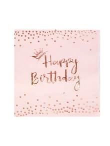 10 件/50 件/80 件浅粉色和玫瑰金生日快乐盘子杯子和餐巾餐具套装派对用品纸粉色和玫瑰金皇冠一次性蛋糕盘餐盘适合女孩公主女士生日派对装饰 - 彩色 - 查看 8