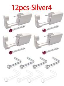 12Pcs Nose Piercing Kit Piercing Gun Built-In Nose Studs Clear Nose Stud Painless Self Piercing Kit With 20G Nose Rings Stud Disposable Piercing Gun For At Home Nose Piercing - Multicolor - View 5