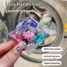五合一洗衣凝珠，溶解粉末珍珠，深层清洁，持久留香，优质 PET 材质，去污柔顺衣物，不含染料，适用于家庭、酒店、学校、旅行必备