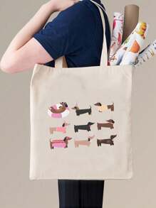 Dachshund Three Cute Silly Sausage Dogs Print Tote Bag, Casual Large Capacity Shoulder Bag, Daily Shopping Bag, Multifunctional Storage Bag, Lightweight Travel Tote Bag, Good Gift, Travel Souvenir For Friends, Essential Travel Tote Bag, Suitable For Commuting, Back To School, Travel, Picnic, Camping, Outdoor And Adventure ﻿