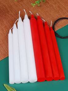 10pcs Slim Straight Candles, Regular Household Lighting Candles, Odorless White & Red Candles, Suitable For Ambiance Creation And Decoration In Bars, Restaurants, Romantic Dinners, Weddings, Birthdays, Ceremonies, Memorials, Home Decor, Power Outages, And Outdoor Camping