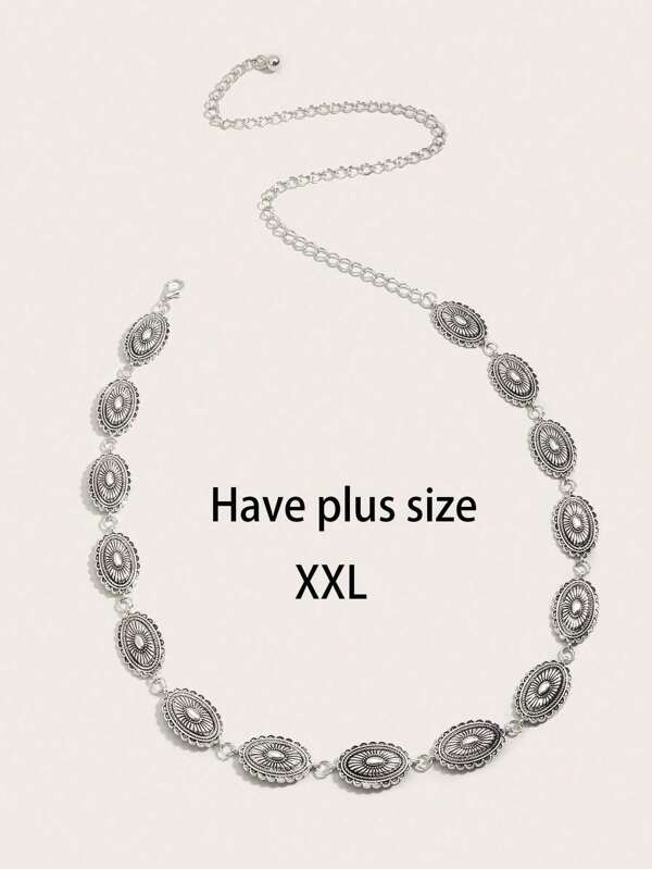 1pc Women Western Belt, Vintage Engraved Buckle Distressed Metal Waist Chain, Perfect For Pairing With Cowgirl Jeans, Suitable For Plus Size, Beach, Holiday, Casual Parties