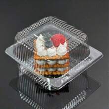5/10/20/50/100个装一次性透明长方形塑料甜点盒，带盖，烘焙包装容器，适用于糕点、蛋糕、瑞士卷、麻糬、沙拉等。