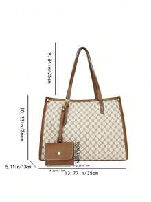 1 Set Large Capacity Graphic Print Tote Bag With Small Pouch - Grey - View 7