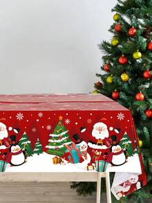 1片聖誕桌布，聖誕老人、企鵝、雪人、雪花和聖誕樹圖案，220*130cm一次性PE桌布，聖誕快樂裝飾，聖誕派對用品，聖誕裝飾 - 彩色 - 查看 8