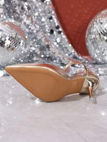 Solid Color Sexy Patent Leather Strap High Heel Sandals - Women, Pointed Toe Mid-Cut