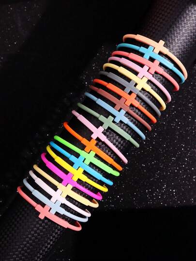 Juego de 10 piezas de pulseras de silicona coloridas y elásticas con diseño personalizado para deportes al aire libre, joyería deportiva para mujeres