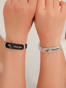 ATLVXJL 2 件/套夜光硅胶手指心形手链，友谊/情侣饰品，休闲日常佩戴，适合情人节送礼