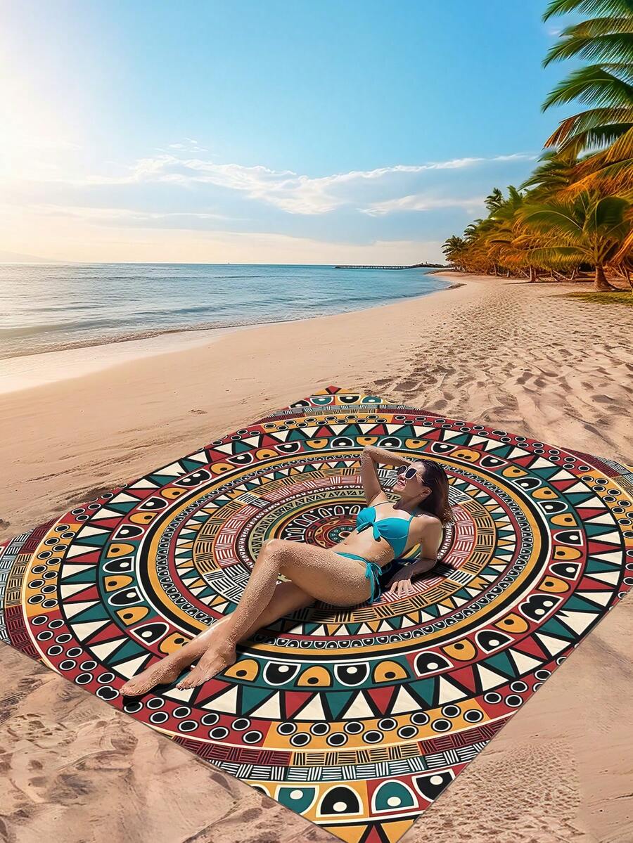 1pc New Waterproof And Sandproof Outdoor Picnic Mat/Beach Towel, Fresh And Fashionable Pattern, Suitable For Camping And Picnicking - Multicolor - View 1