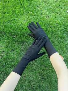 1pair Women Floral Embroidery Casual Gloves, For Daily Life Halloween Accessories Winter Gloves - Black - View 1