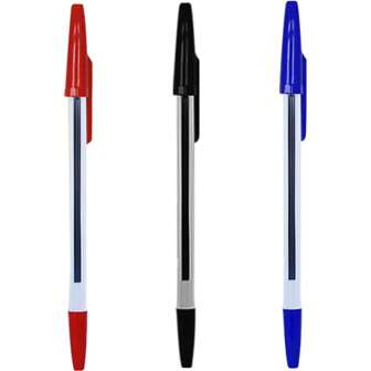 3 stuks zwarte, rode en blauwe kogelpunt balpennen, waterdichte creatieve plastic balpennen, geschikt voor mannen, vrouwen, studenten, schrijven, aantekeningen maken, markeren, tekenen en schoolbenodigdheden.