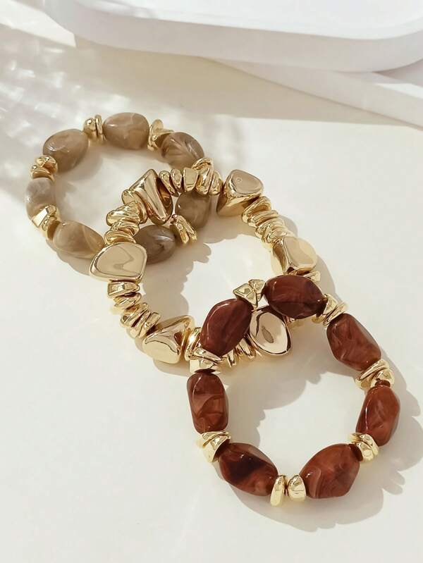3 Stücke Set vintage bohemische Armbänder, dicke mehrlagige braune Acryl-Perlenarmbänder, für Frauen Männer Party Alltag, Luxus High-End
