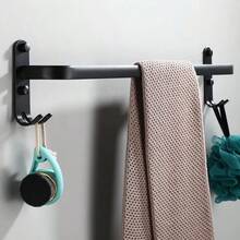 Organizador De Alumínio Multiuso Porta Toalha Suporte Toalheiro Banheiro Com Adesivo Preto 50.5x9.5 - Preto - Visão 7