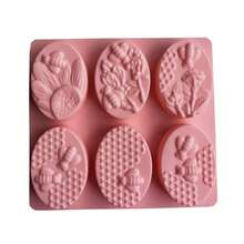 1 pieza / Molde de jabón de abeja ovalado de 6 enlaces personalizado, molde de silicona para pasteles, helados, flanes, postres, utensilios de repostería - Multicolor - Ver 7