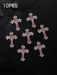 10 件欧美风格水钻合金心形十字架指甲饰物，Y2K 金属风格 DIY 大号指甲宝石，3D 艺术指甲钻石首饰指甲配件美甲用品美甲用品 - 彩色 - 查看 8
