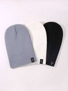 3 عبوات قبعة شتوية بشعار مضفر من الأكريليك، قبعة بيني مرتخية، قبعة محبوكة للرجال للخريف