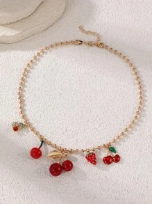 1/3 pièces Collier pendentif minimaliste à élément de fruit fraise et cerise pour femme