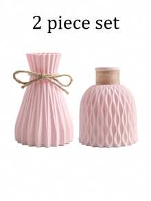 2 件/套坚固的塑料花瓶,带人造郁金香,适合装饰餐厅、客厅、阳台、咖啡厅、卧室、书房、派对、情人节礼物 - 粉色 - 查看 9