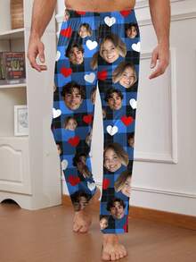Printstory Customized Men's Pajama Pants, Unique & New Caricature Design, Face Replacement For Couples, Festive Style,Colorful,Cute,Adorable,Contracted,Funny,Custom,Unique,Customized,Personalized,Ideal Gifts For Him,Ideal Gifts For Her,Boyfriend,Girlfriend,Family,Friends,Her, Fall, Winter,New Year's Eve Outfit - Multicolor - View 5