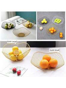 Kitchen Counter Fruit Bowl Large Fruit Basket Bowl Metal Wavy Storage Basket Kitchen Vegetable And Fruit Bowl, Used To Hold Fruits, Vegetables And Bread - Gold - View 4