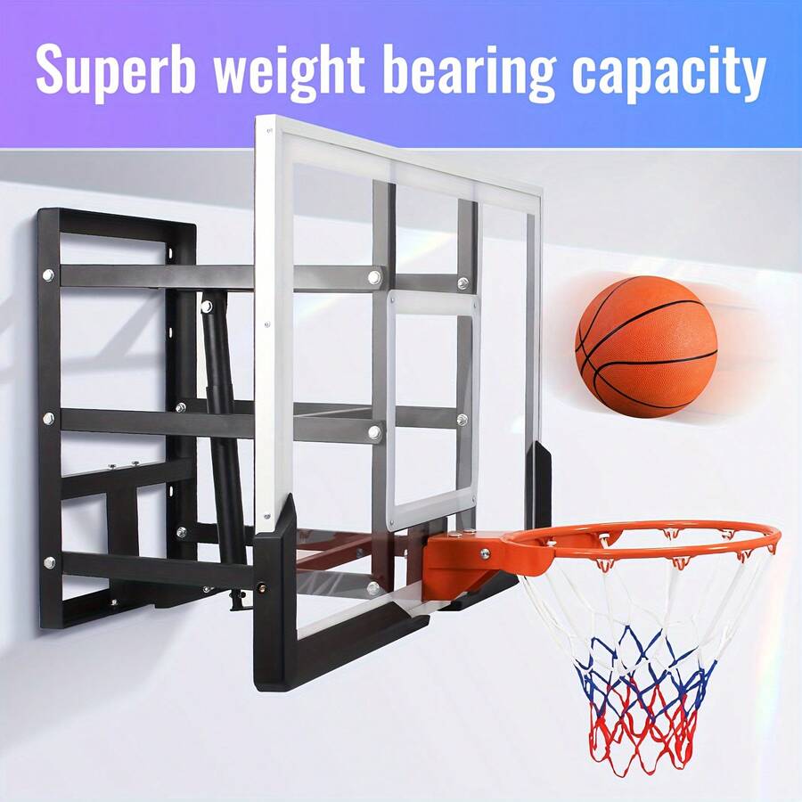 54 Inch Wall Mounted Basketball Backboard, Adjustable-Height And Rim Basketball Hoop, Outdoor Wall Mount Basketball Hoop For Gyms Schools - 54英寸 - 查看 1