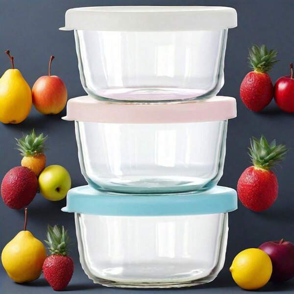 Simply Store ®   6pc 1c Round Glass Storage Set With Assorted Color Lids: Dishwasher-Safe Food Containers