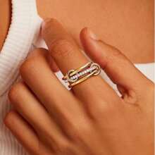 1 pieza Anillo de tres capas con enchapado en oro de 16K y circonitas cúbicas para mujer - Regalo de joyería premium
