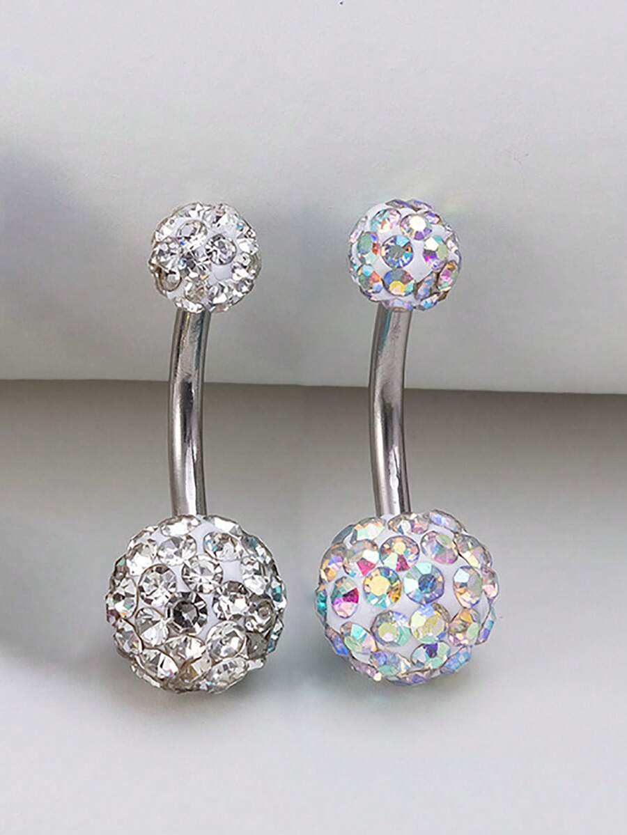 2pcs/Set Rhinestone Ball Navel Piercing, Suitable For Daily Wear