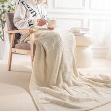 Knit Throw Blanket,Classical Checkered Blanket For Couch,Cozy Warm Knitted Throw Blanket For Bed Sofa Living Room, Decorative Stretched Throw, Lightweigh,50"X 60"Oatmeal - Cream White - View 7