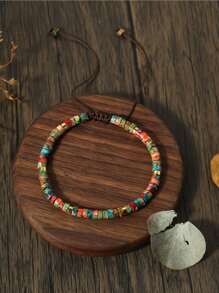 1 pezzo Bracciale regolabile da uomo e donna in stile retrò boho, con pietra naturale imperiale colorata personalizzata, divisore 4*2