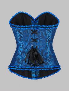 1 Áo corset phong cách cung điện châu Âu cổ điển dành cho nữ, thân áo định hình eo có thể điều chỉnh, chất liệu vải jacquard màu trơn, buộc dây phía sau, thích hợp cho váy dạ hội và váy cưới, màu xanh nhạt mát mẻ - Màu xanh lam - Xem 3