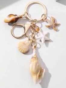 1 Pieza Llavero unisex de concha natural de dos tonos con colgantes de nube, estrella de mar y concha de trompeta. Serie de playa de verano, gran regalo para amigos, accesorios de llavero, llaveros para mujeres, pequeños regalos, regalos para ella, accesorios de coche de escuela, gótico lindo Y2k